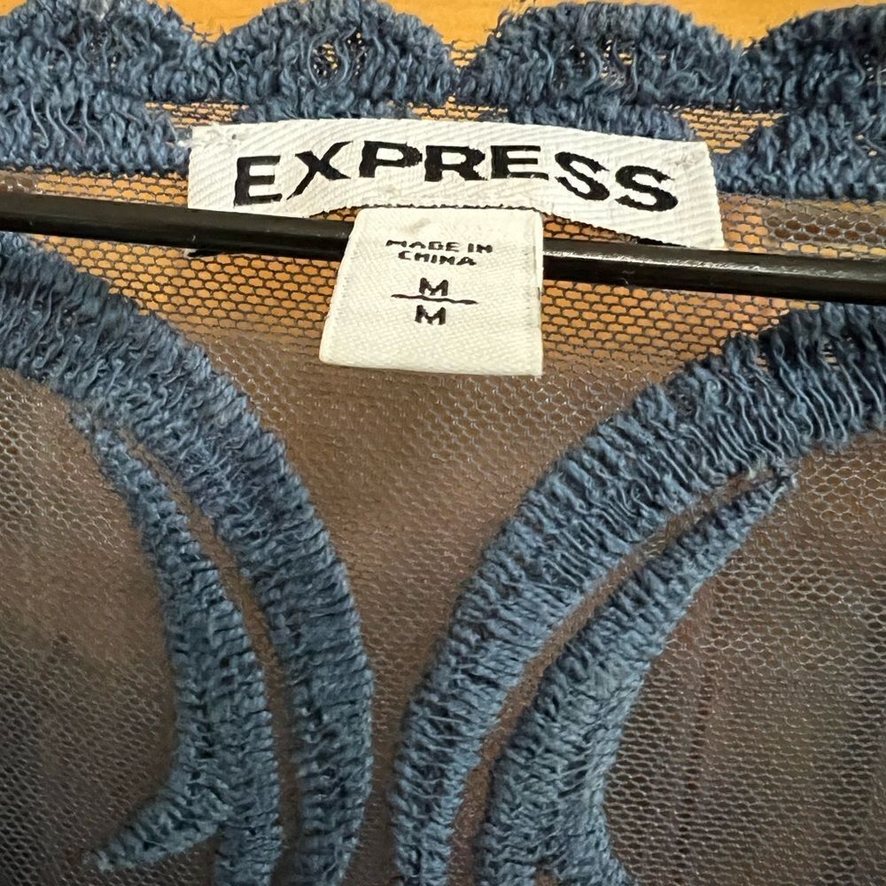 Express size Med. blue sheer embroidered blouse - Picture 3 of 6